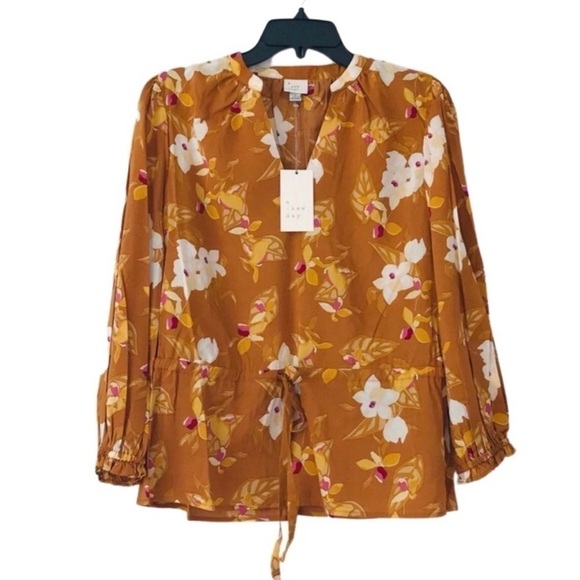 a new day Tops - New! Bohemian Peasant Orange Rust Floral Tropical Top Blouse